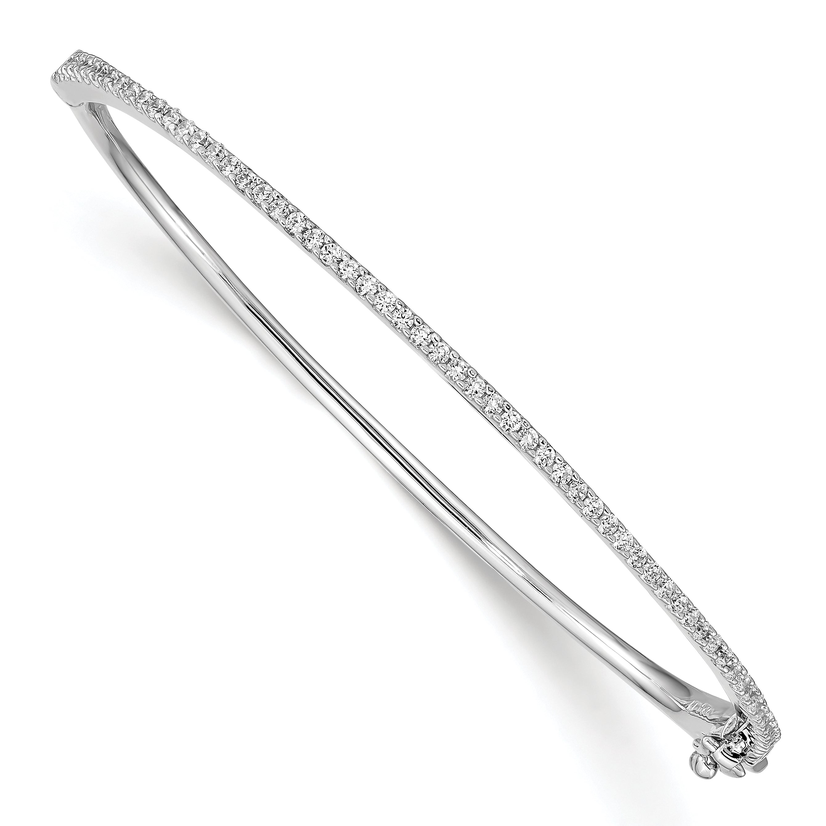 Sterling Shimmer Sterling Silver Rhodium-plated 62 Stone CZ Hinged Bangle Bracelet