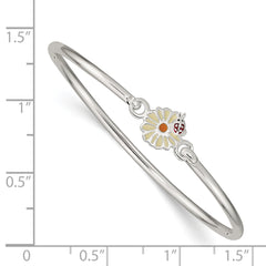 Sterling Silver Enameled Flower & Ladybug Children's Bangle Bracelet