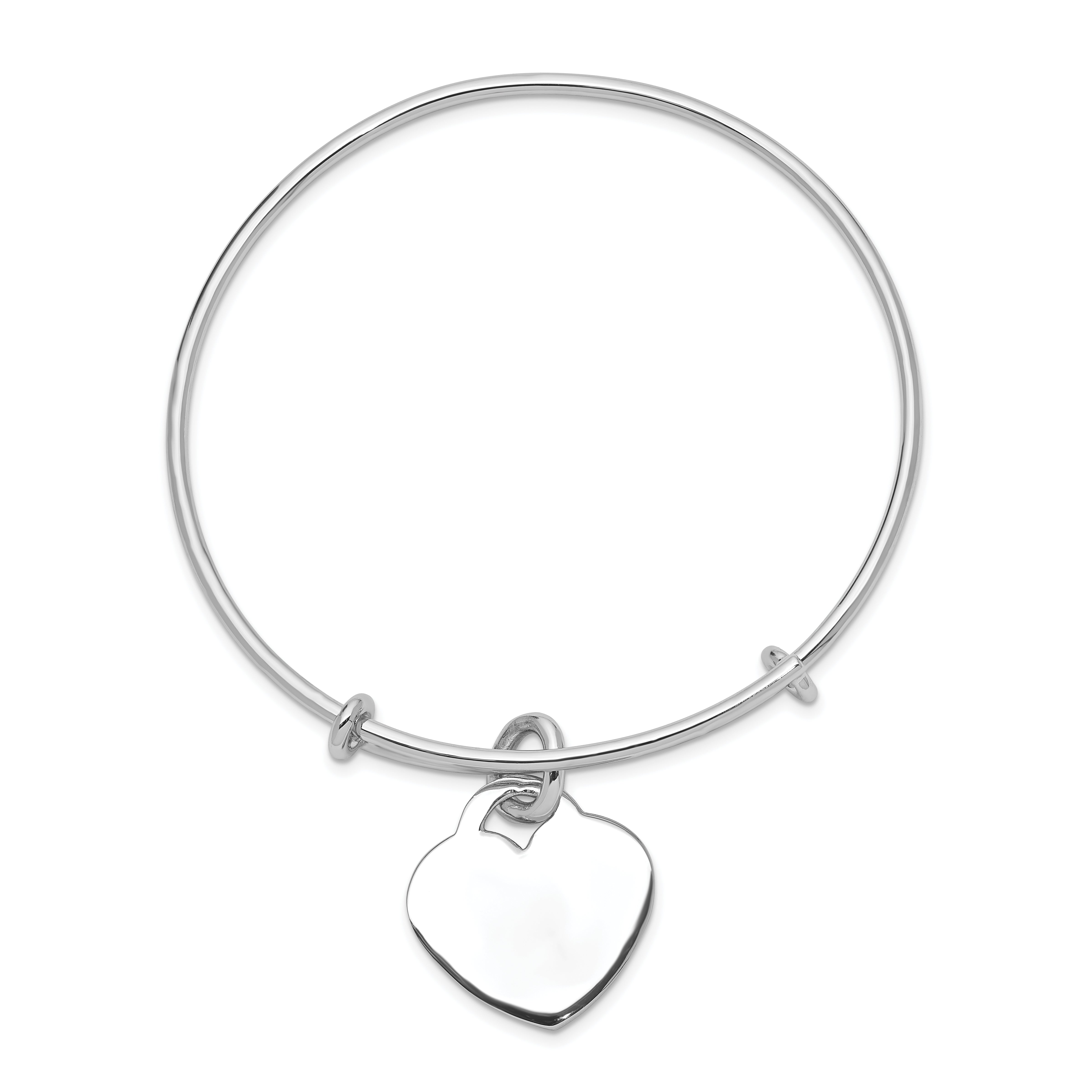 Sophia Jewelers 925 Sterling Silver Engravable Heart Bangle with Rhodium Finish