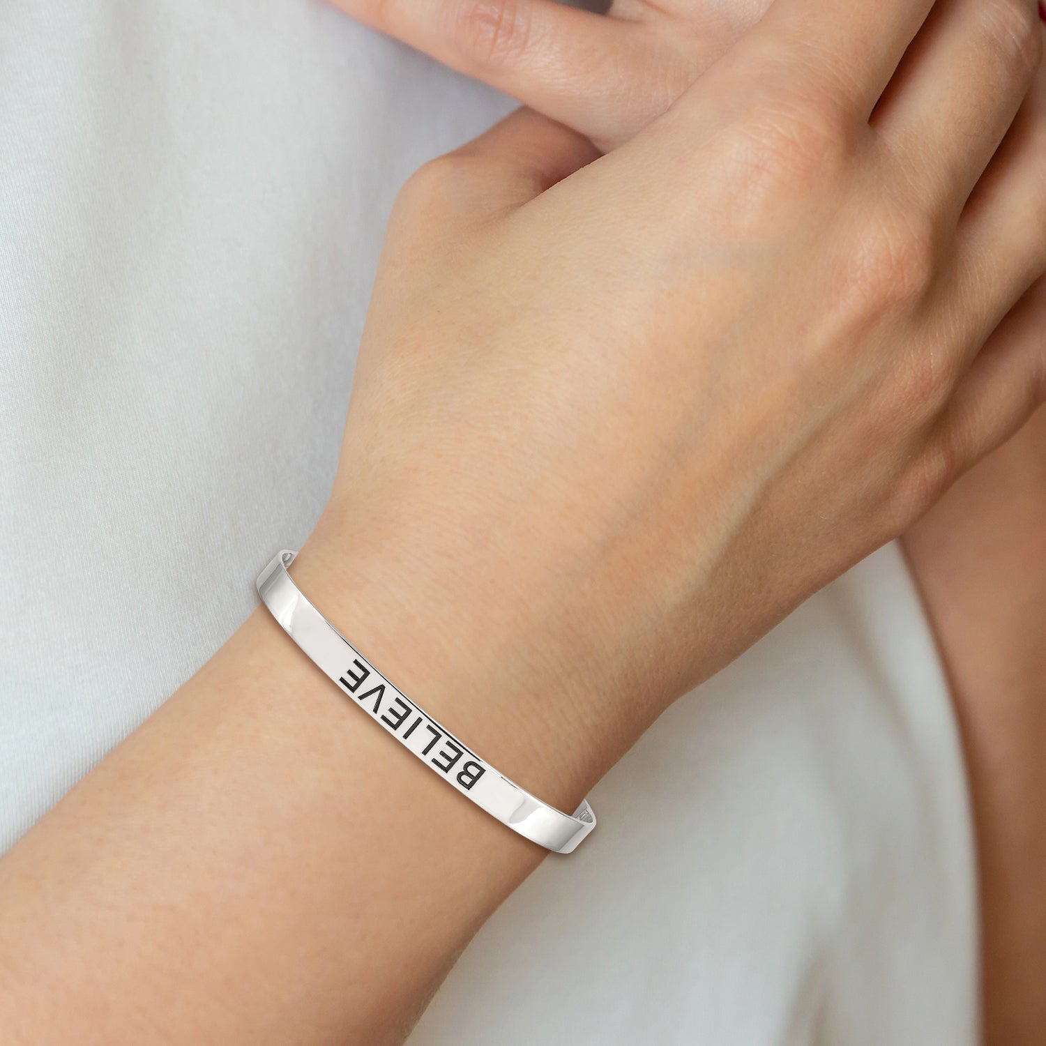 Sterling Silver Believe Antiqued Cuff Bangle