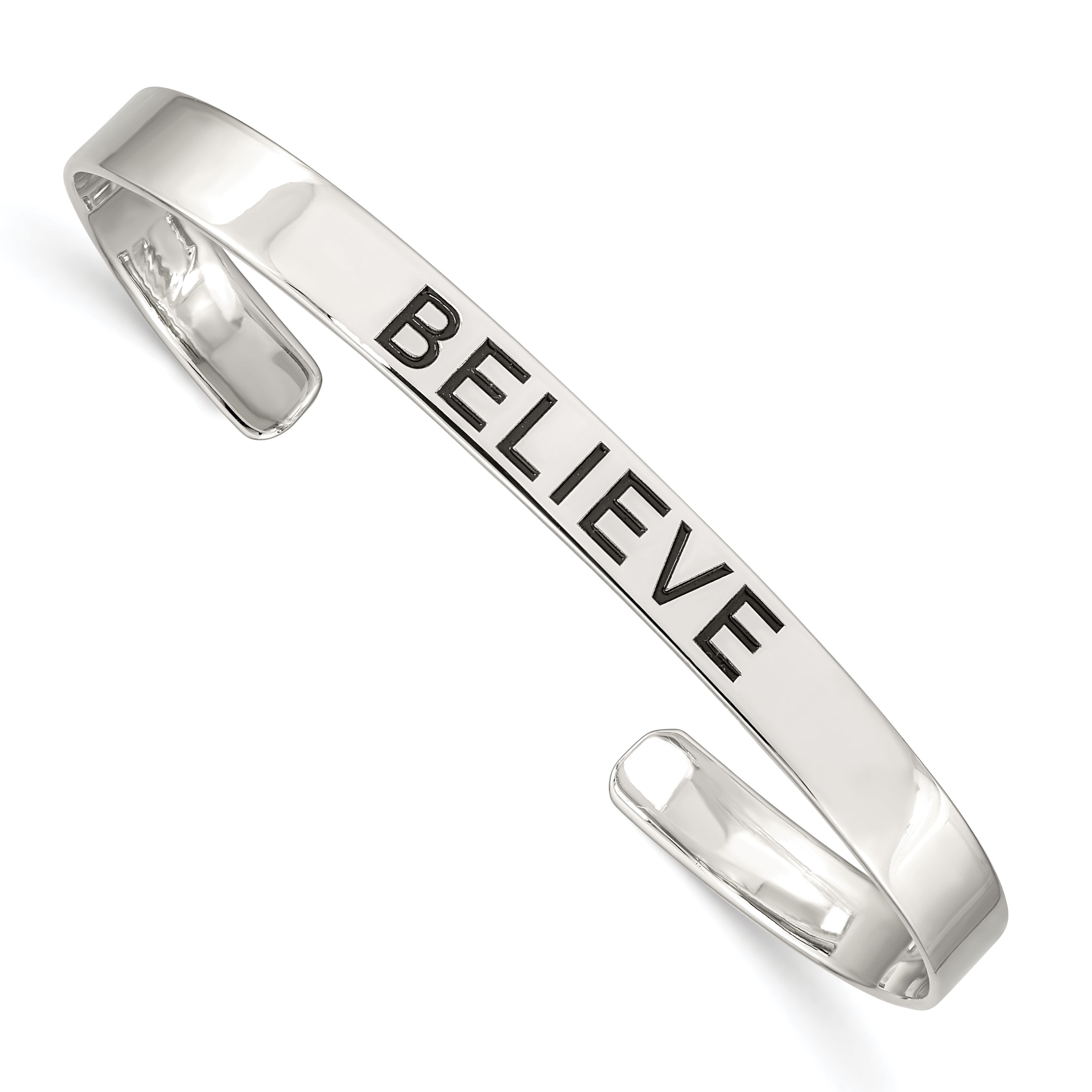 Sterling Silver Believe Antiqued Cuff Bangle