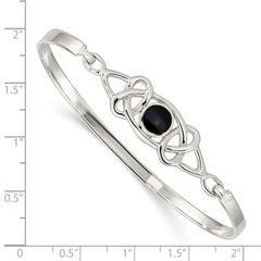 Sterling Silver Black Onyx Celtic Pattern Flexible Bangle Bracelet