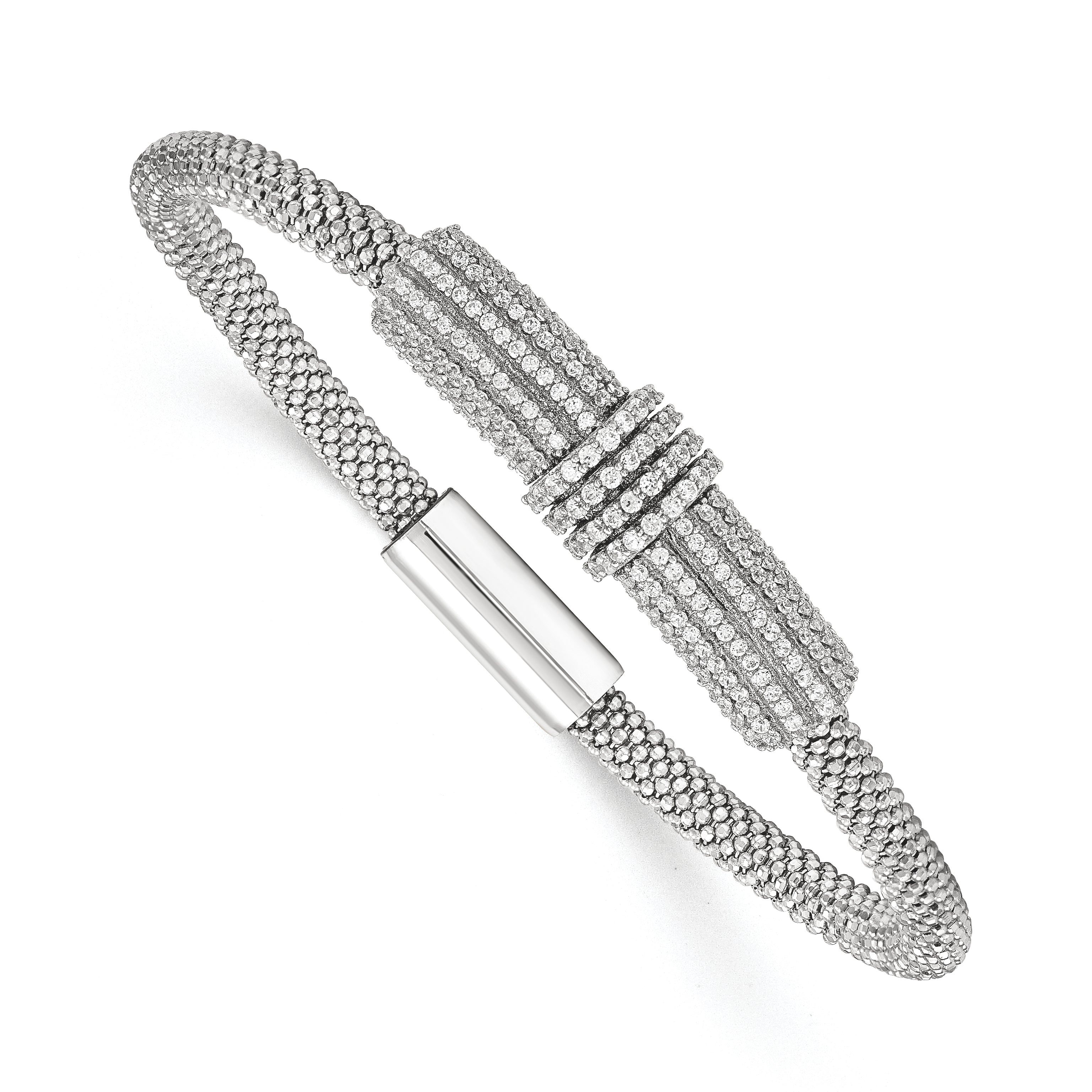 Sterling Silver Rhodium-plated w/ CZ Mesh Bracelet