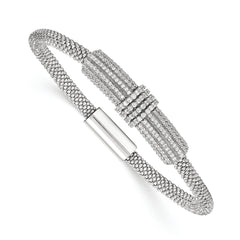 Sterling Silver Rhodium-plated w/ CZ Mesh Bracelet