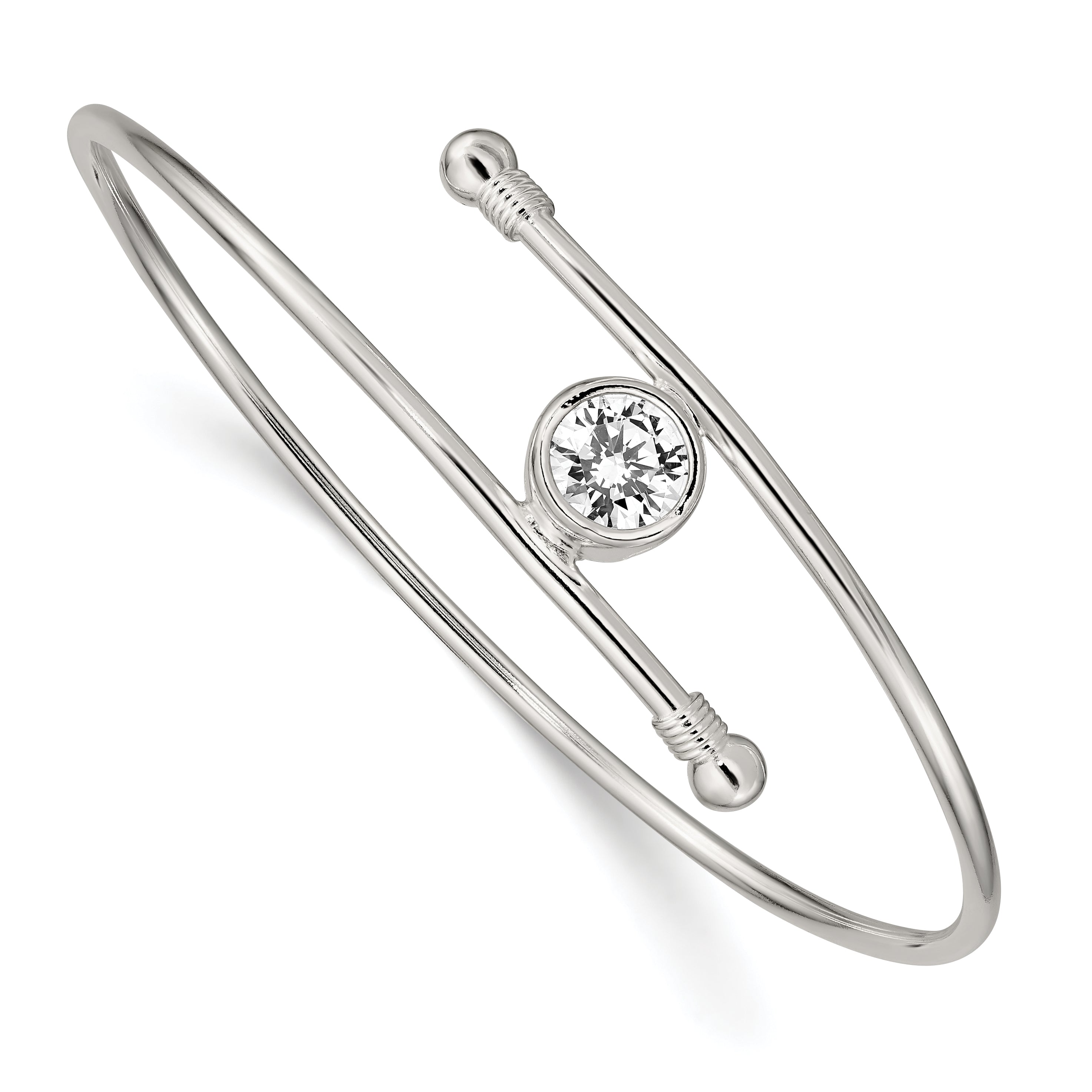 Sterling Silver Polished CZ Bangle