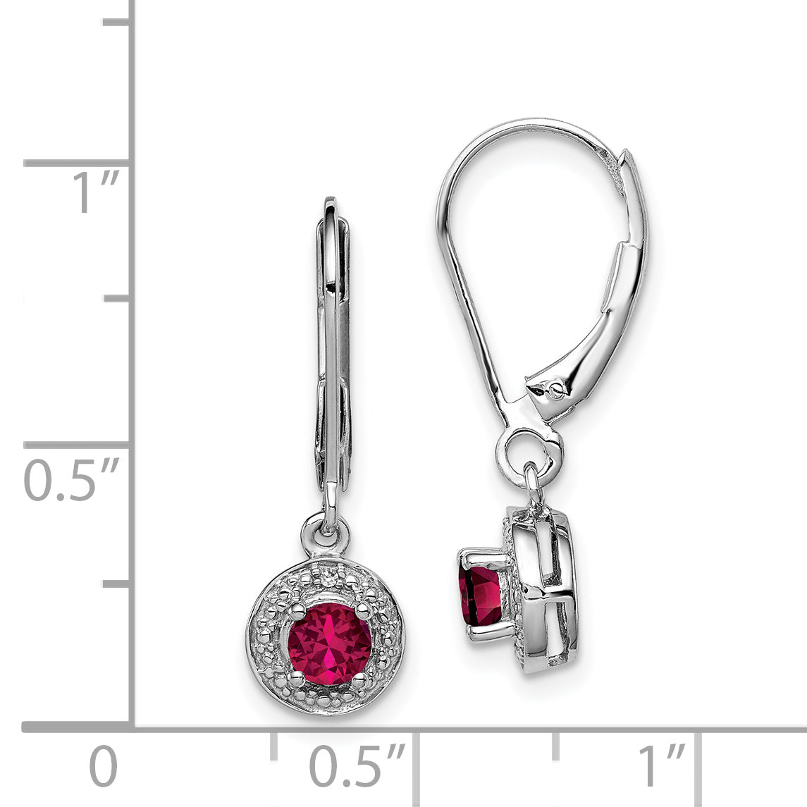 Sterling Silver Rhodium Plated Ruby and Diamond Halo Dangle Earrings Elegant July Birthstone