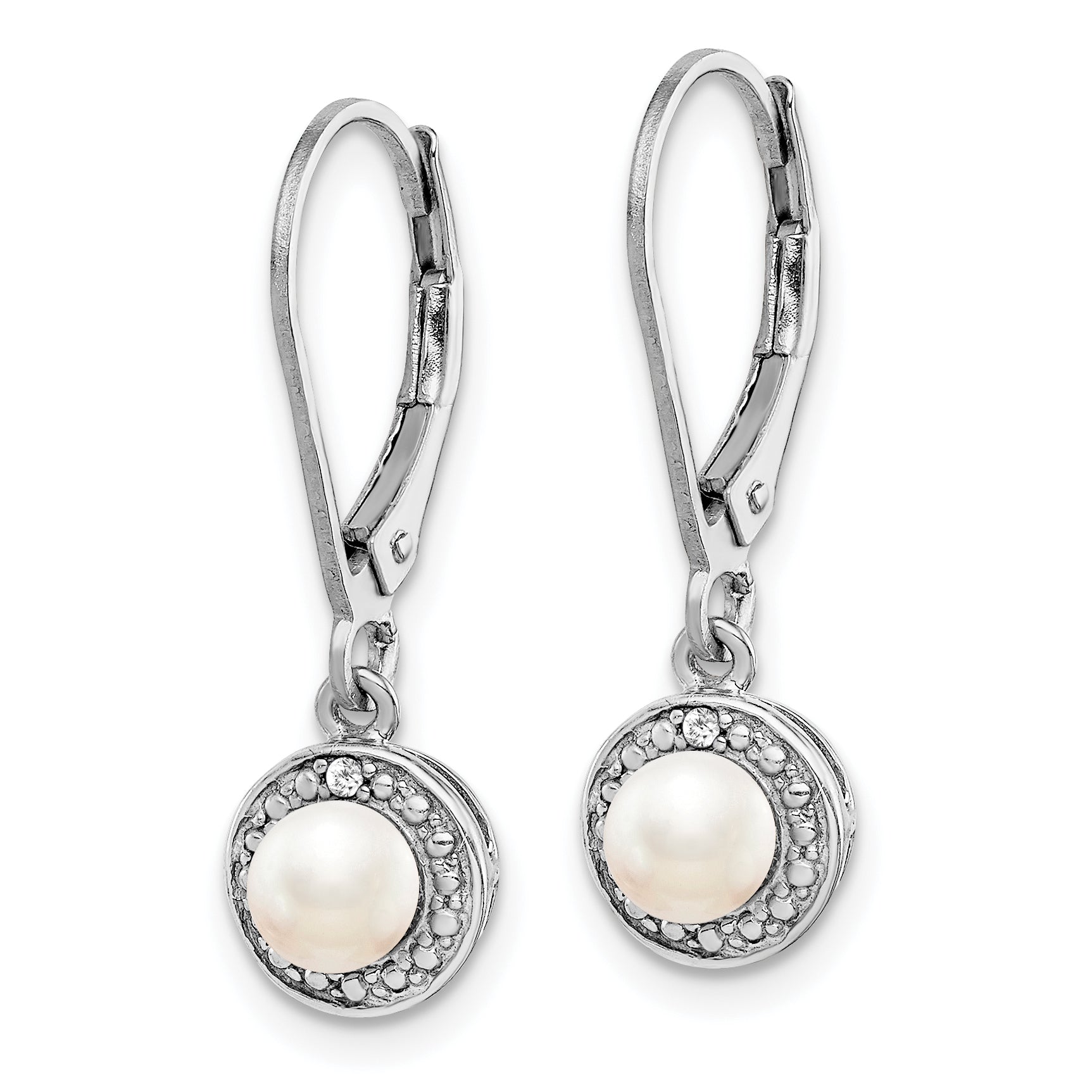 Sterling Silver Rhodium-plated Diam. & FW Cultured Pearl Earrings