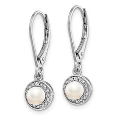 Sterling Silver Rhodium-plated Diam. & FW Cultured Pearl Earrings