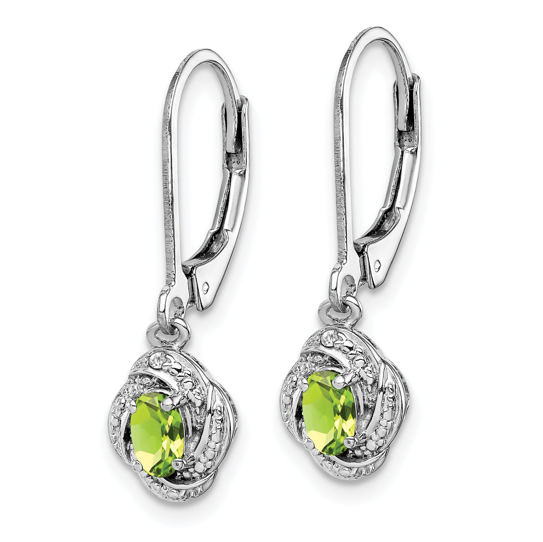 Sterling Silver 925 Peridot and Diamond Drop Earrings with Rhodium Finish