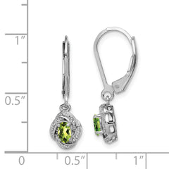 Sterling Silver 925 Peridot and Diamond Drop Earrings with Rhodium Finish