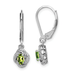 Sterling Silver Rhodium-plated Diam. & Peridot Earrings