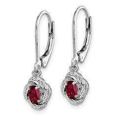 Sterling Silver Rhodium-Plated Ruby & Diamond Drop Earrings  Elegant July Birthstone