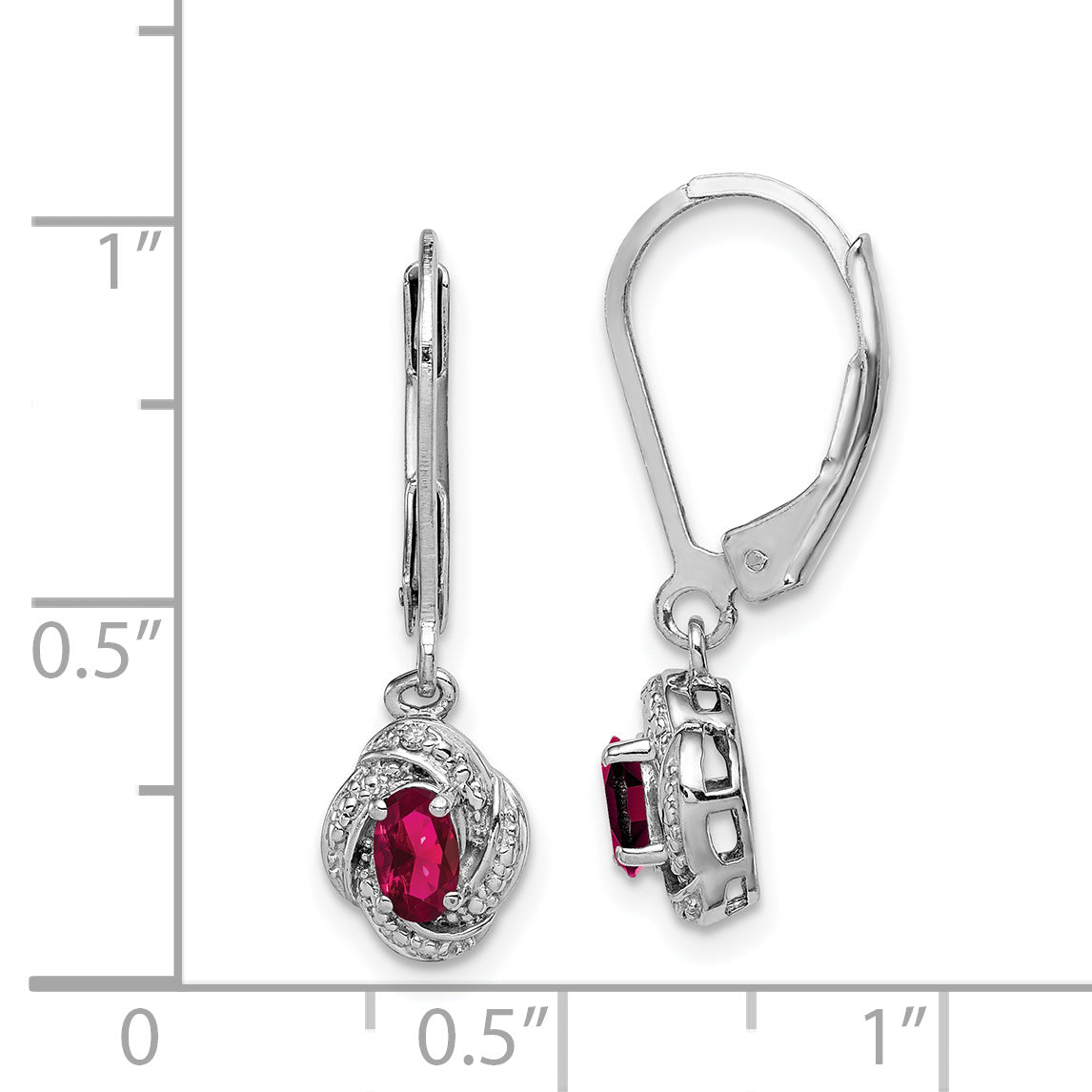 Sterling Silver Rhodium-Plated Ruby & Diamond Drop Earrings  Elegant July Birthstone