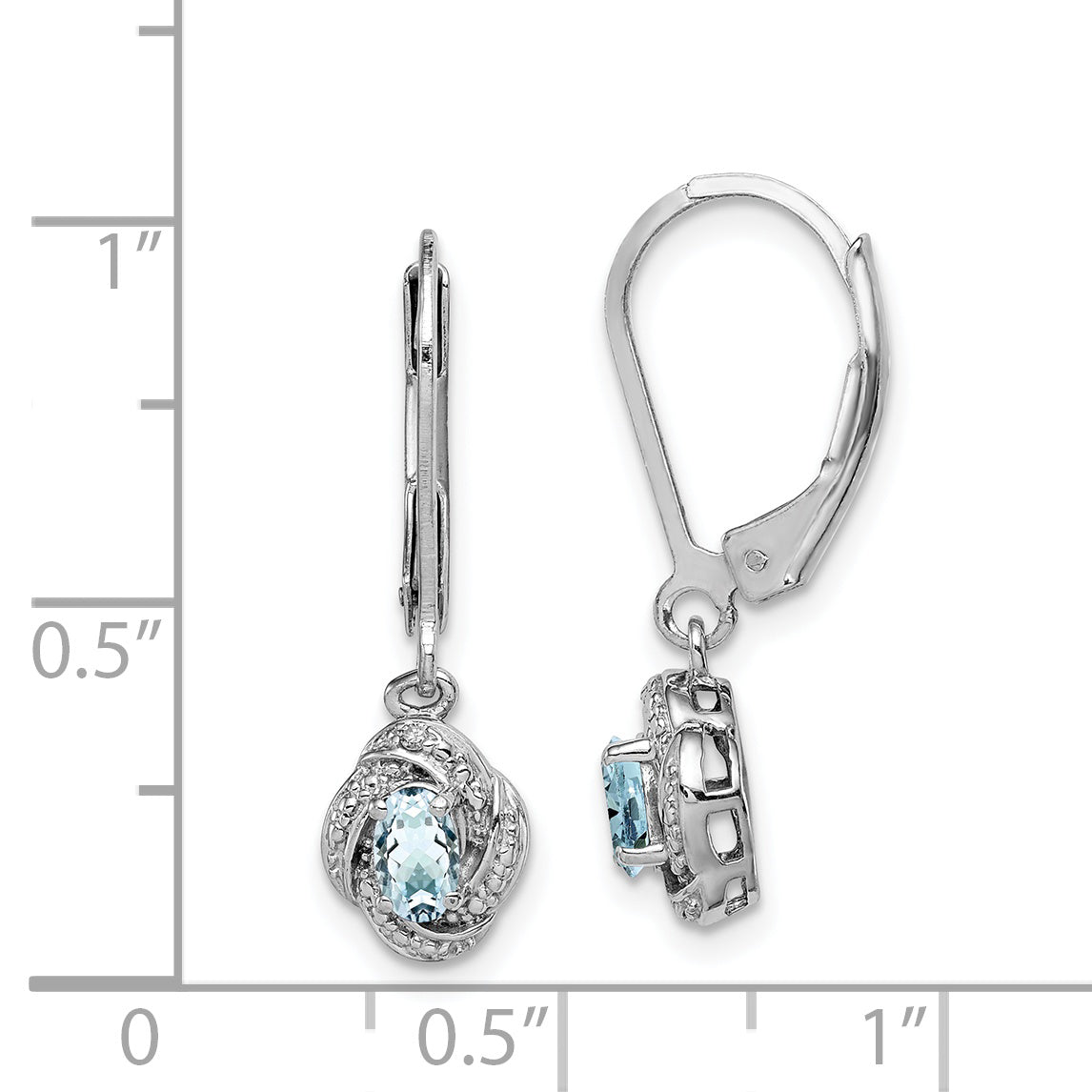 Sterling Silver Aquamarine & Diamond Drop Earrings with Rhodium Finish Elegant Leverback