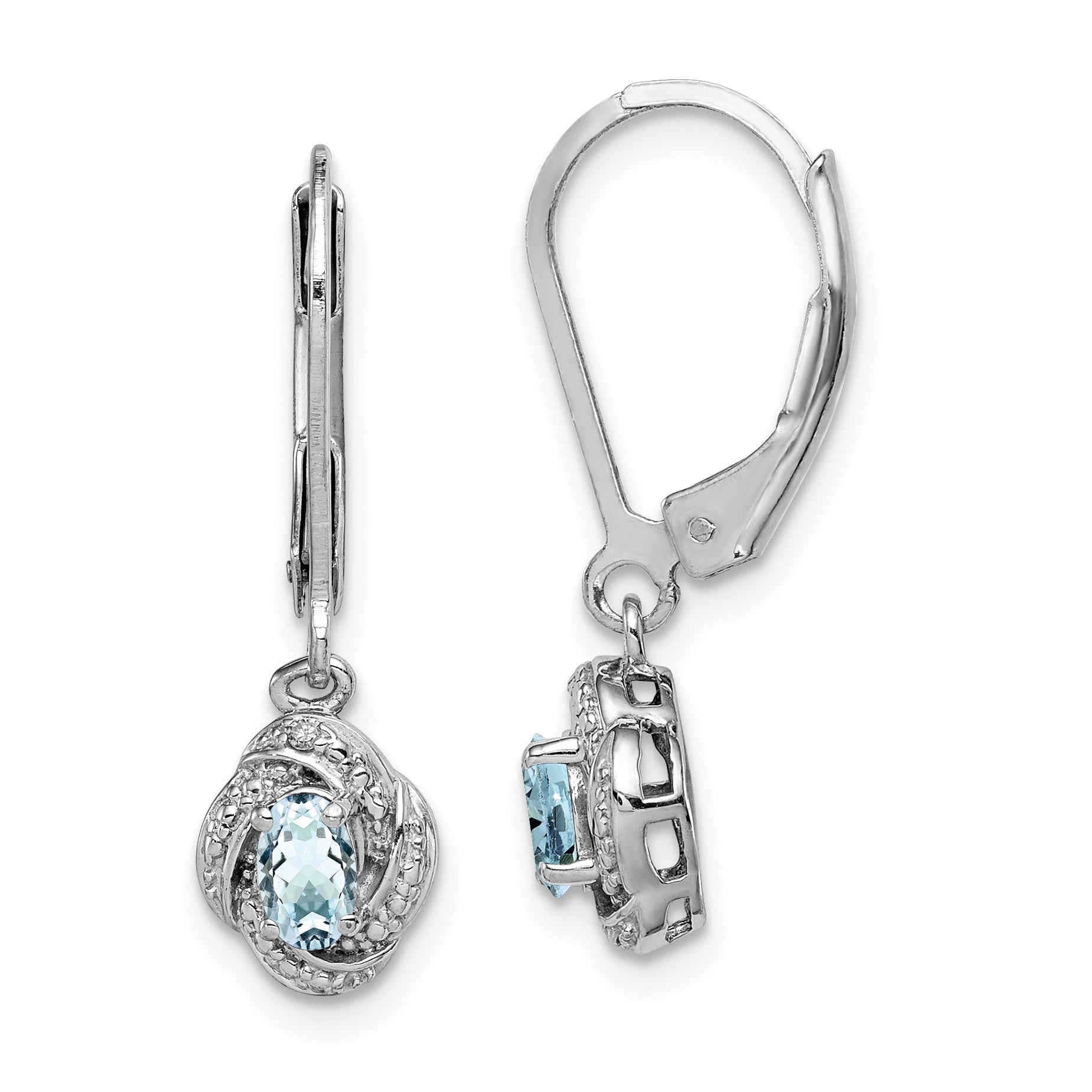 Sterling Silver Rhodium-plated Diam. & Aquamarine Earrings