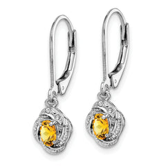 "925 Sterling Silver Citrine & Diamond Drop Earrings with Polished Rhodium Finish"