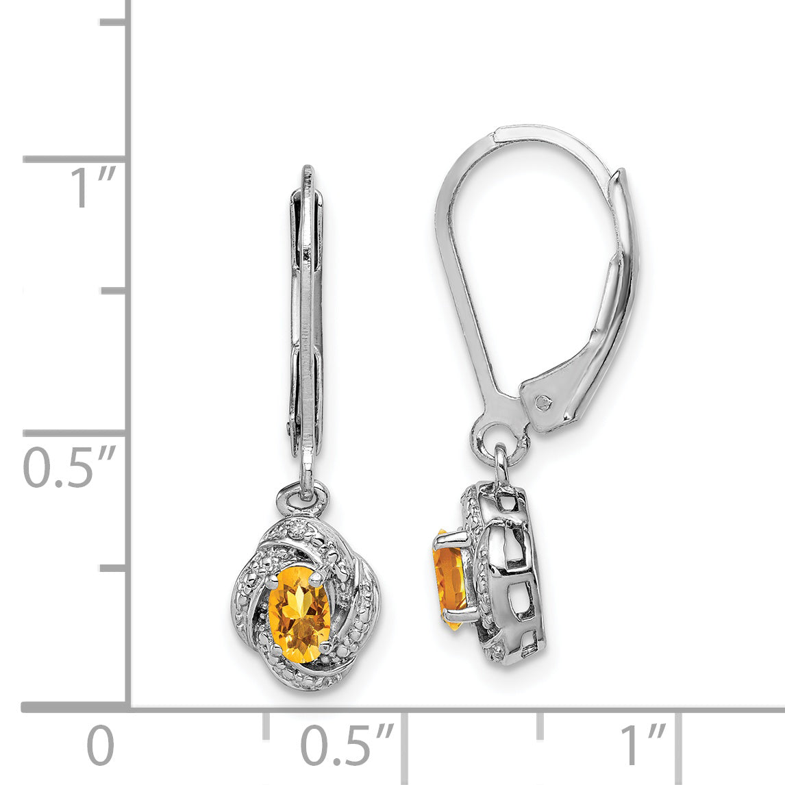 "925 Sterling Silver Citrine & Diamond Drop Earrings with Polished Rhodium Finish"