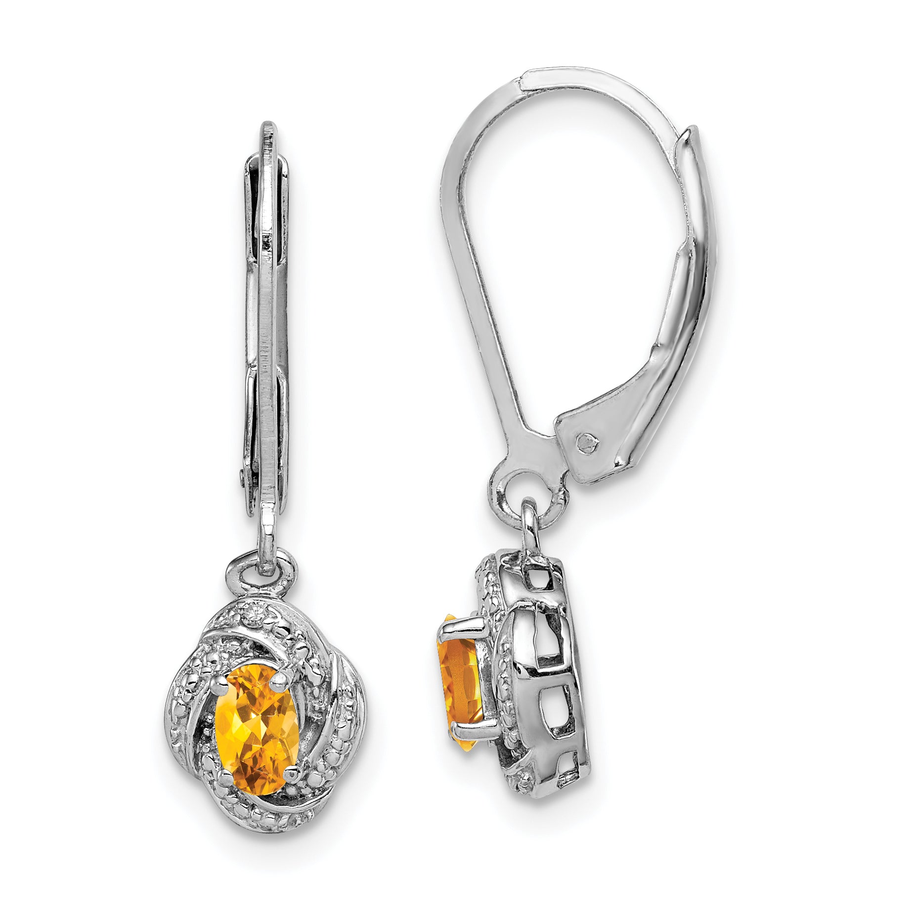 Sterling Silver Rhodium-plated Diam. & Citrine Earrings