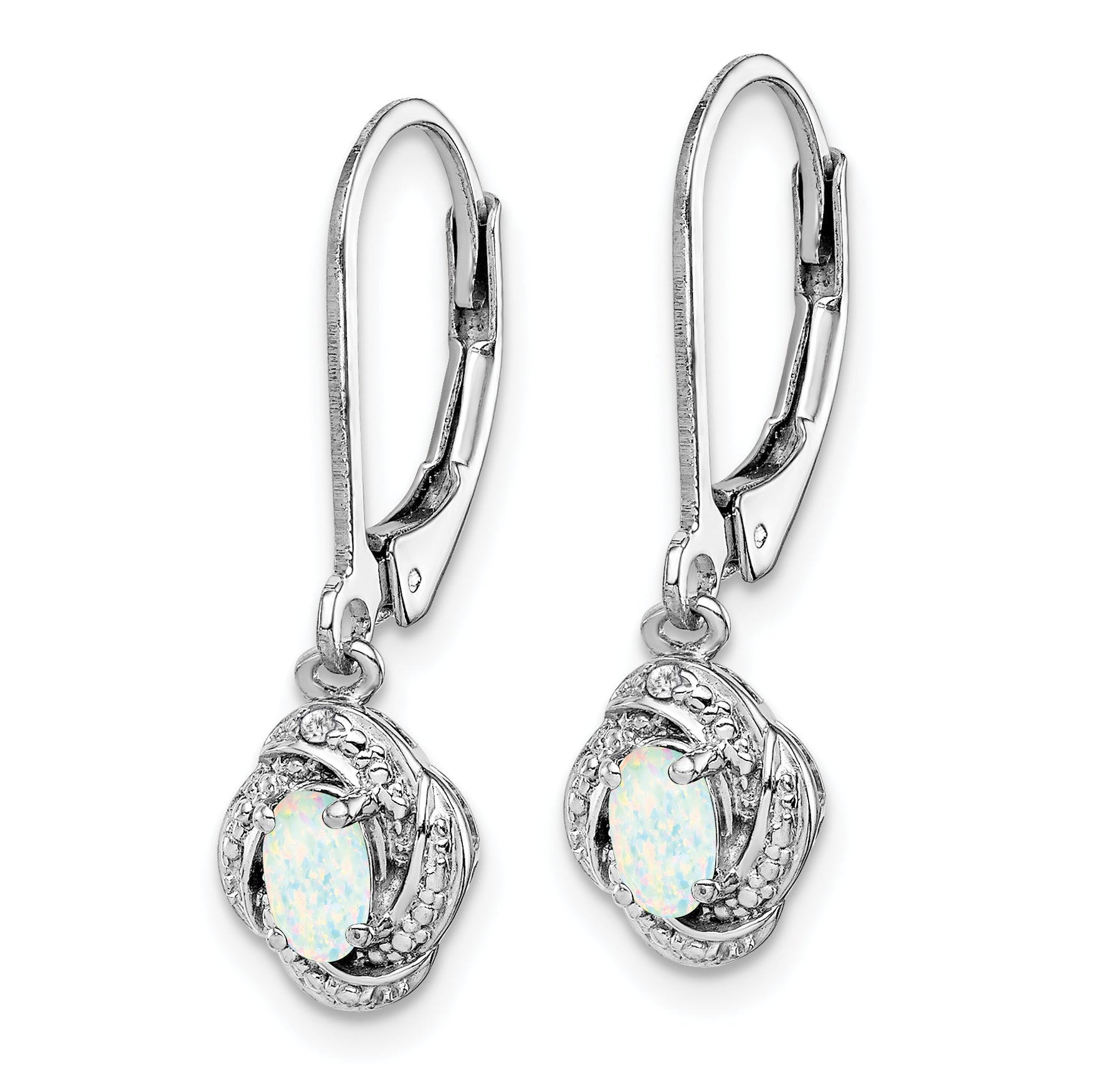 Sophia Jewelers Sterling Silver Opal & Diamond Drop Earrings with Rhodium Finish