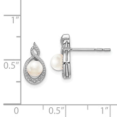 Sterling Silver Rhodium-plated FW Cultured Pearl & Diam. Earrings