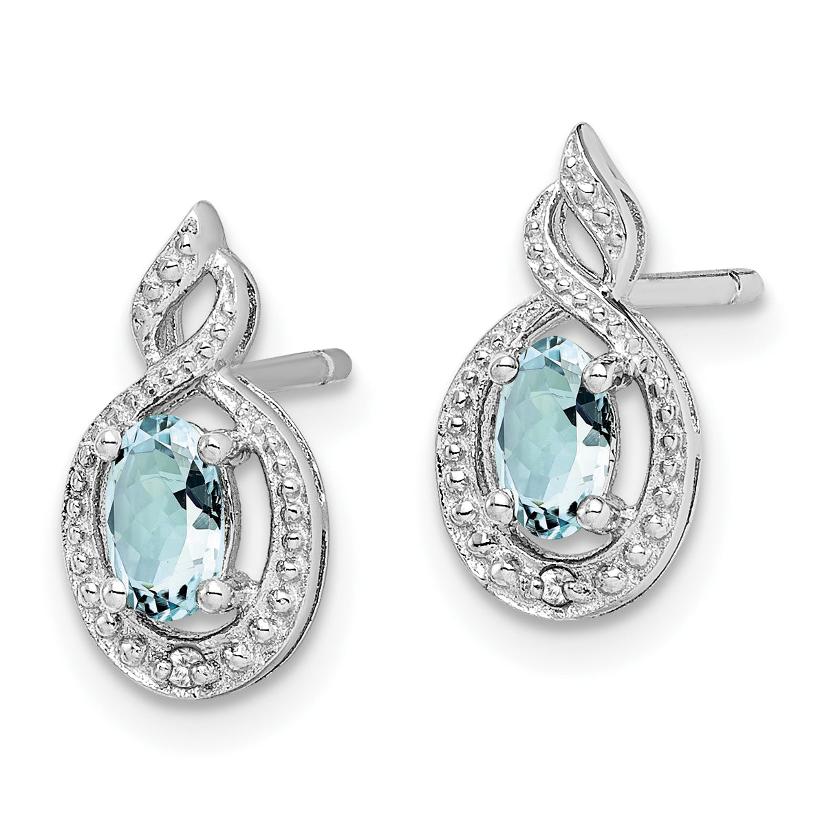 Sophia Jewelers Sterling Silver 925 Aquamarine & Diamond Rhodium-Plated Button Earrings