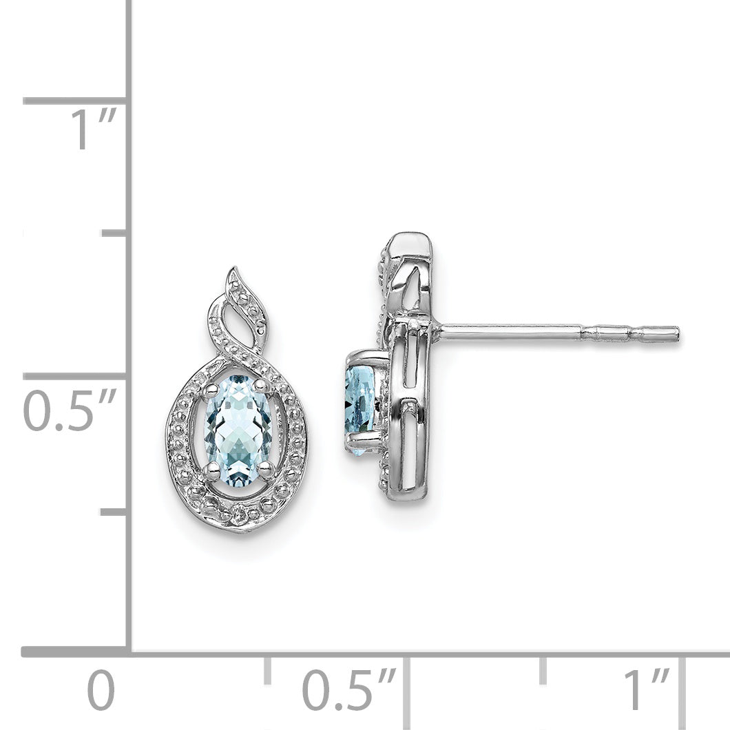 Sophia Jewelers Sterling Silver 925 Aquamarine & Diamond Rhodium-Plated Button Earrings