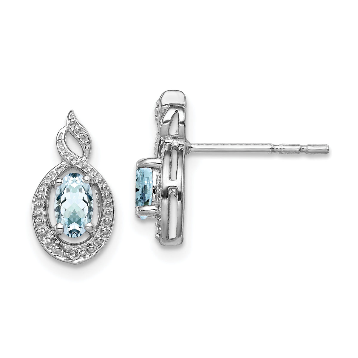 Sterling Silver Rhodium-plated Aquamarine & Diam. Earrings