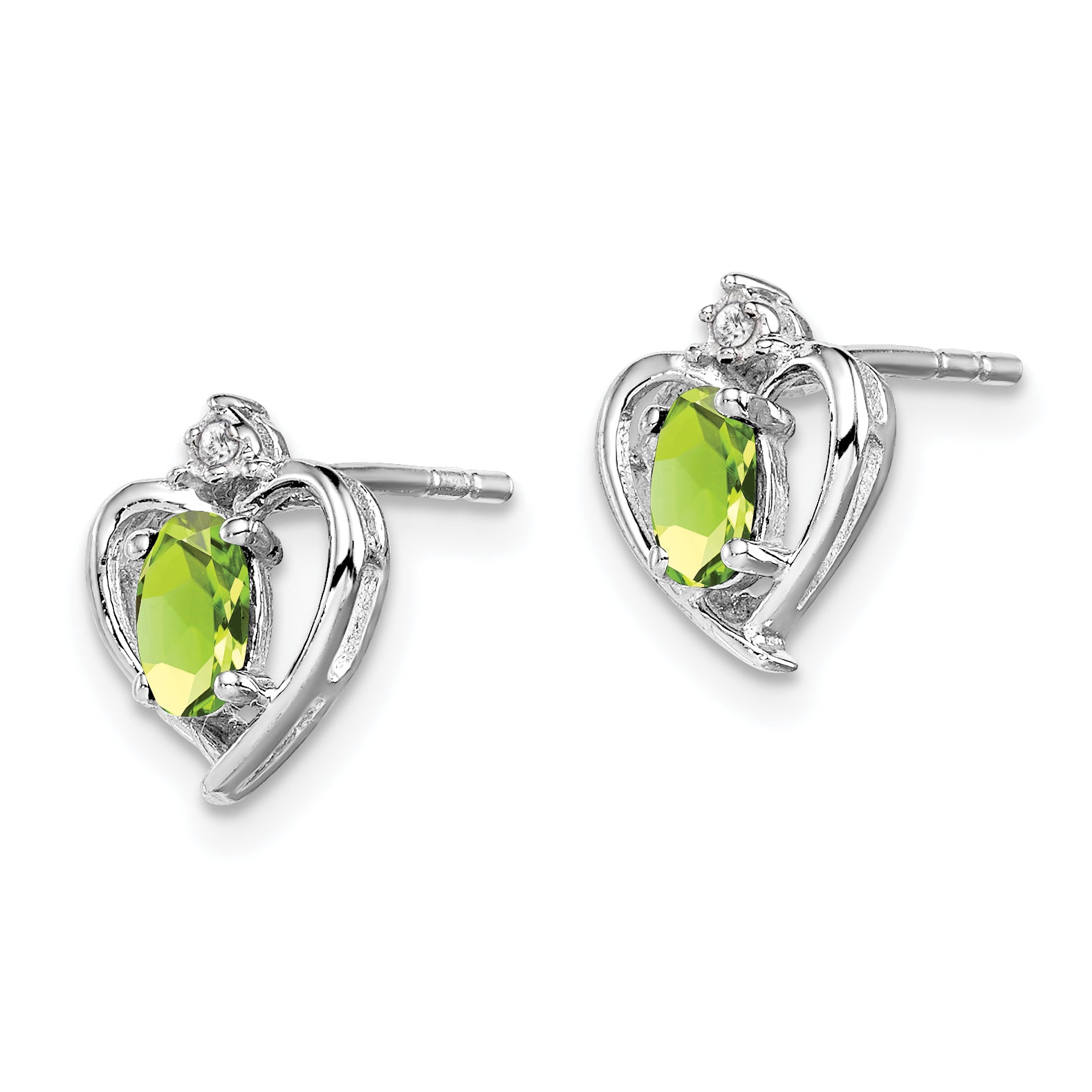 925 Sterling Silver Rhodium-Plated Peridot & Diamond Earrings, August Birthstone Elegance