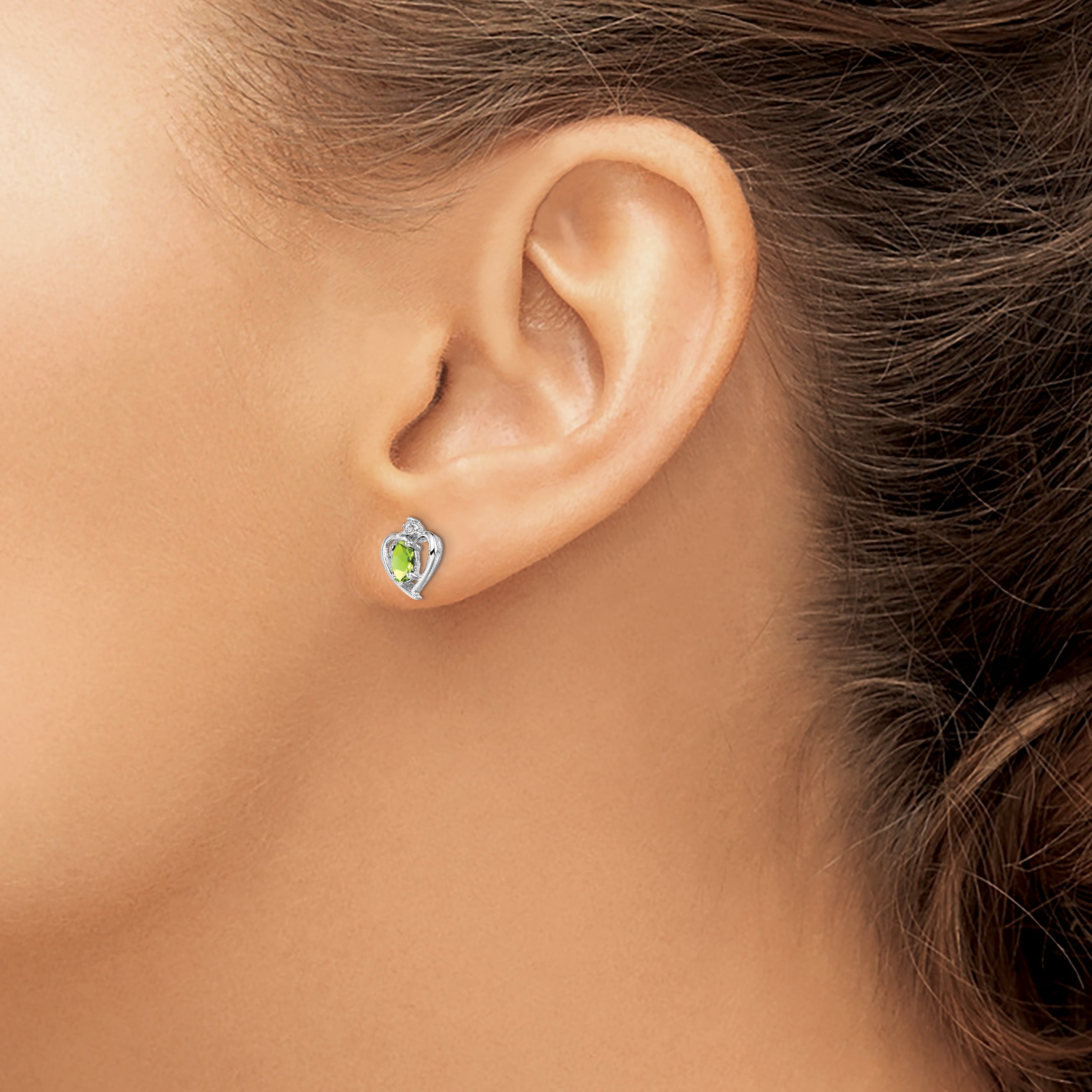 925 Sterling Silver Rhodium-Plated Peridot & Diamond Earrings, August Birthstone Elegance