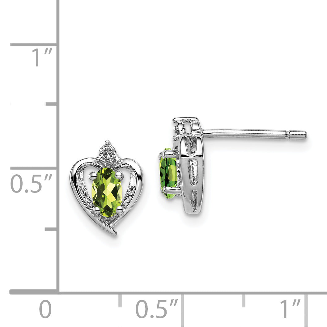 925 Sterling Silver Rhodium-Plated Peridot & Diamond Earrings, August Birthstone Elegance