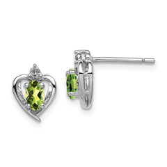 Sterling Silver Rhodium-plated Peridot & Diam. Earrings