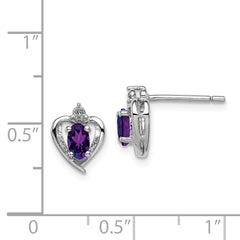 925 Sterling Silver Amethyst & Diamond Earrings in Rhodium-Plated Finish