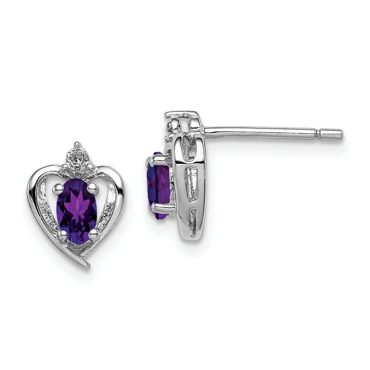 Sterling Silver Rhodium-plated Amethyst & Diam. Earrings