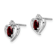 Sophia Jewelers 925 Sterling Silver Rhodium-Plated Garnet & Diamond Birthstone Earrings