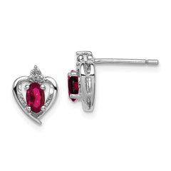 Sterling Silver Rhodium-plated Created Ruby & Diam. Earrings