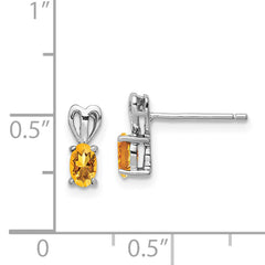 925 Sterling Silver Rhodium-Plated Citrine Earrings with Oval Prong Set Stones