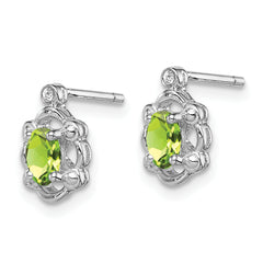 Sterling Silver Rhodium-Plated Peridot & Diamond Earrings Polished, Natural Stones