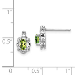 Sterling Silver Rhodium-Plated Peridot & Diamond Earrings Polished, Natural Stones