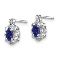 Sterling Silver Rhodium-Plated Sapphire & Diamond Earrings Polished, Elegant Birthstone Style