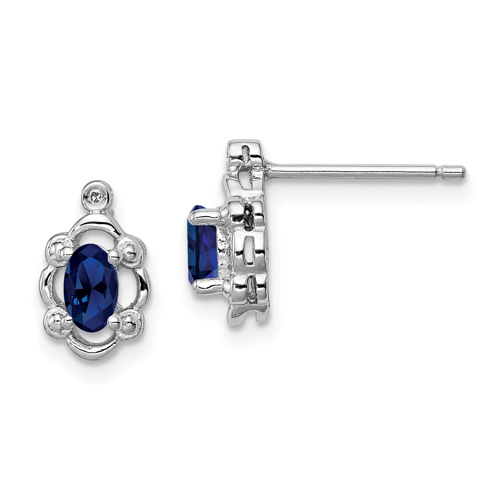 Sterling Silver Rhodium-plated Created Sapphire & Diam. Earrings