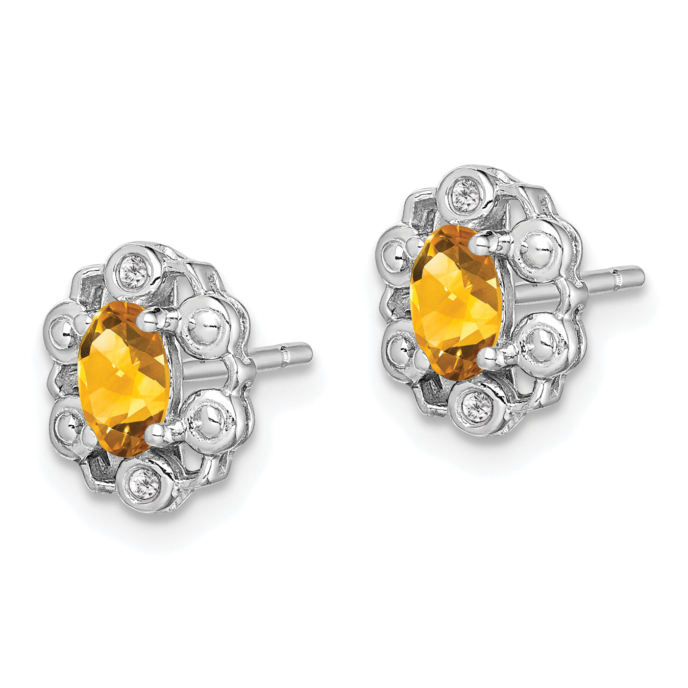 Sterling Silver Rhodium-plated Citrine & Diam. Earrings