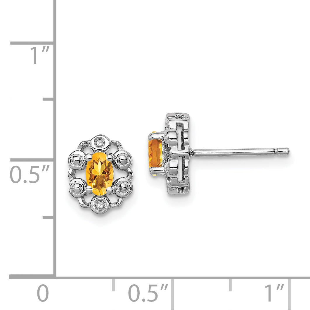 Sterling Silver Rhodium-plated Citrine & Diam. Earrings