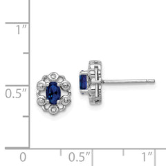 Sterling Silver Rhodium-Plated Sapphire & Diamond Earrings with Polished Finish