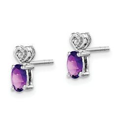 925 Sterling Silver Amethyst & Diamond Rhodium-Plated Earrings  Elegant Birthstone Design