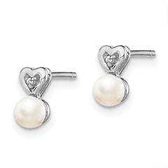 Sophia Jewelers 925 Sterling Silver Rhodium-Plated Pearl & Diamond Button Earrings