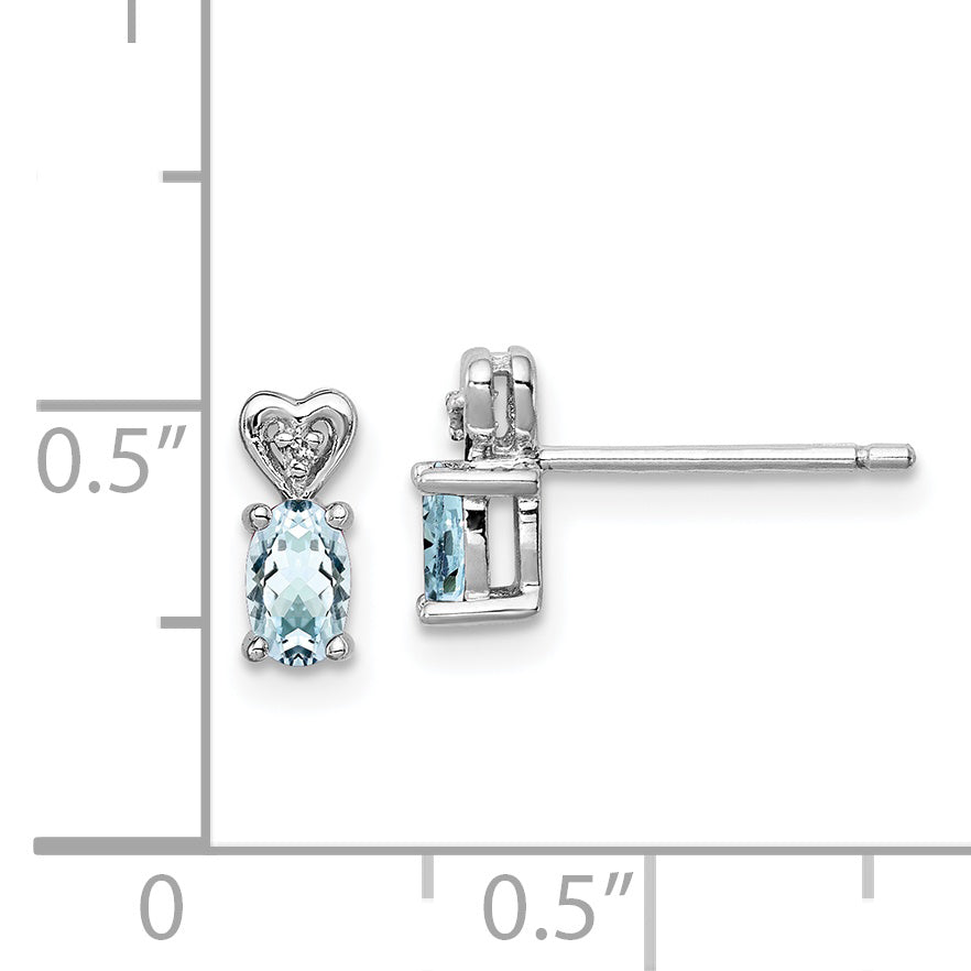 Sterling Silver Rhodium-Plated Aquamarine and Diamond Button Earrings  Elegant Polished Finish