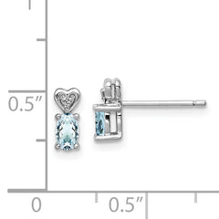 Sterling Silver Rhodium-Plated Aquamarine and Diamond Button Earrings  Elegant Polished Finish