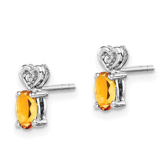 Sophia Jewelers Rhodium-Plated Sterling Silver Citrine & Diamond Button Earrings