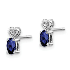 Sterling Silver Sapphire & Diamond Earrings with Rhodium Polish  Elegant Birthstone Design