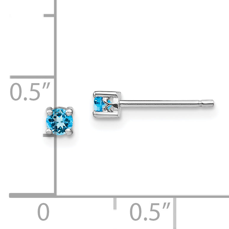 Sterling Silver Swiss Blue Topaz Stud Earrings with Rhodium Polish Elegant December Birthstone